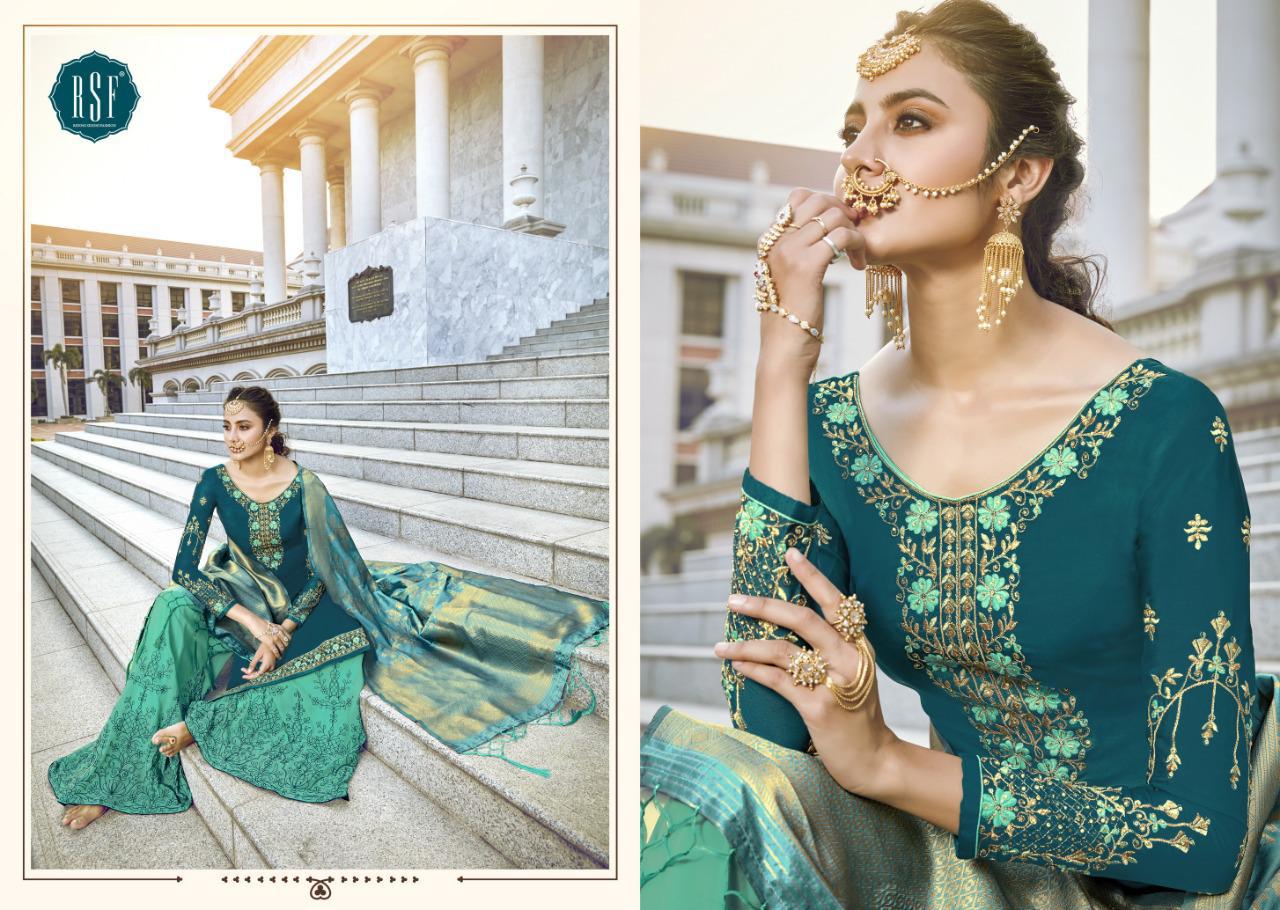 RSF Gazal Heavy Sharara Fancy Work Georgette Satin Dress and Jacquard Dupatta Premium Dress
